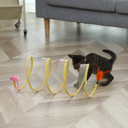 Foldable Cat Play Tunnel with Mouse & Feather | Interactive Kitten Tunnel Toy Set