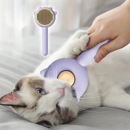Pet Hair Cleaner Grooming Brush with One-Touch Release Button – Stainless Steel Comb for Cats & Dogs