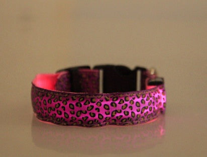 LED Safety Dog Collar – Adjustable Nylon Leopard Print Pet Collar