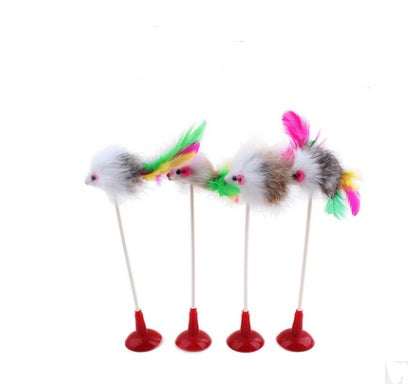 Handmade Wooden Cat Stick Toy Set | Mouse, Feather, Sisal Ball & Interactive Cat Toys