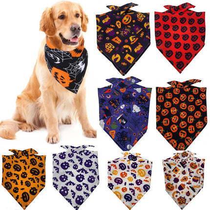 Halloween Pet Bandana Triangle Scarf for Dogs & Cats, Polyester Saliva Towel with Festive Prints