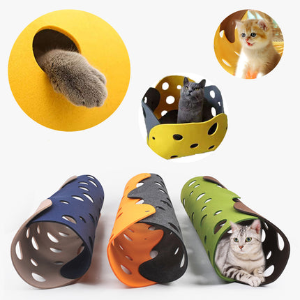 Collapsible Felt Cat Tunnel Toy – Deformable Interactive Cat Play Tunnel & Nest with Peek Holes