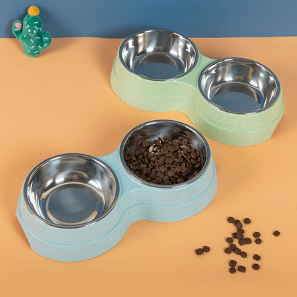 Double Pet Food & Water Bowl – Stainless Steel Feeding Dish for Cats, Puppies & Small Dogs