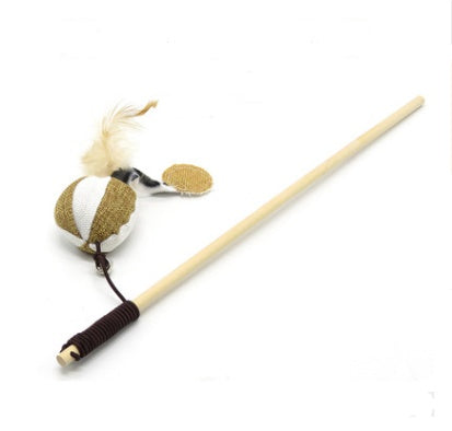 Handmade Wooden Cat Stick Toy Set | Mouse, Feather, Sisal Ball & Interactive Cat Toys
