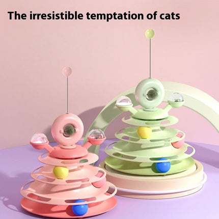 4-Level Cat Toy Tower Turntable Roller Ball Track with Catnip – Interactive Puzzle Training Toy