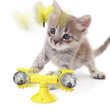Cat Rotating Windmill Interactive Toy with Suction Base, Catnip & Teeth Grinding Balls