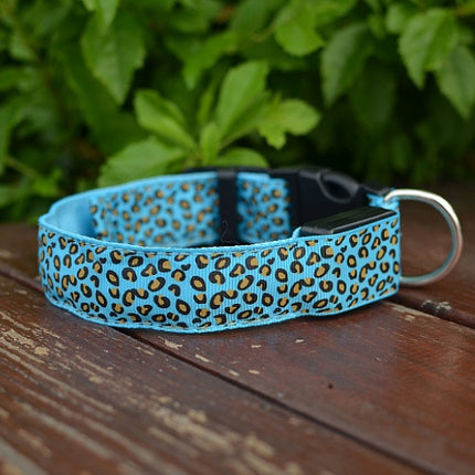 LED Safety Dog Collar – Adjustable Nylon Leopard Print Pet Collar