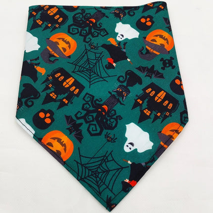 Halloween Pet Bandana Triangle Scarf for Dogs & Cats, Polyester Saliva Towel with Festive Prints