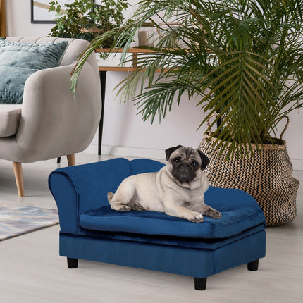 Luxury Blue Small Dog Bed with Hidden Storage – Cozy Pet Sofa for Dogs & Cats