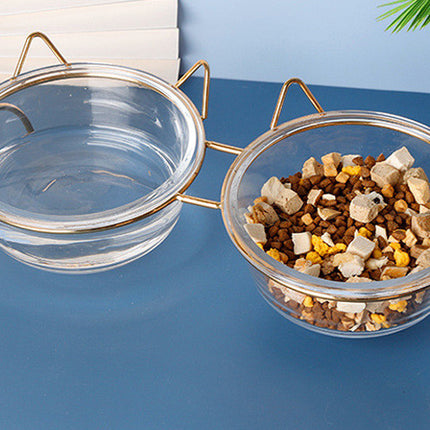 Raised Glass Cat Bowl Feeder with Metal Stand – Transparent Food & Water Dish for Cats and Puppies