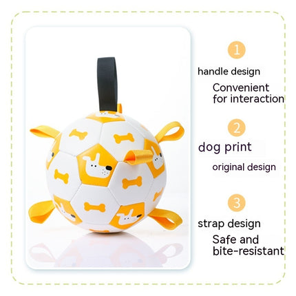 Dog Interactive Football Toy with Nylon Straps | PU Bite-Resistant Chew & Training Ball for Outdoor Play