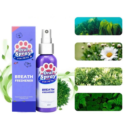 Pet Oral Spray Breath Freshener, Tooth Cleaning & Deodorant Spray for Dogs & Cats (60ml)