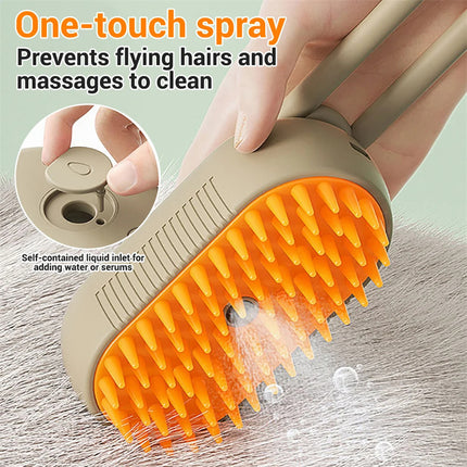 3-in-1 Electric Steam Pet Grooming Brush with Spray & Massage – USB Rechargeable Hair Removal Comb for Dogs