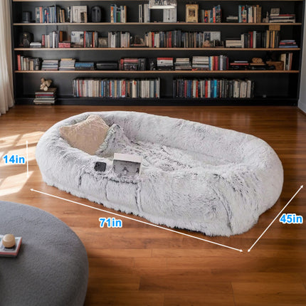 Human Dog Bed – Washable Faux Fur Orthopedic Dog Bed for People & Pets (71"x45"x14", Grey)