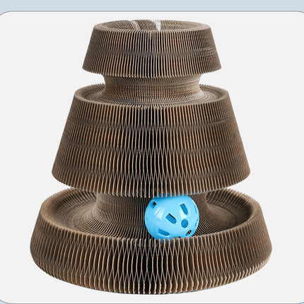 Magic Organ Foldable Cat Scratch Board with Ball Toy – Corrugated Cardboard Cat Scratcher & Interactive Play Tower
