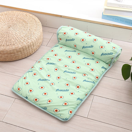 Cool Dog Mat Summer Pet Blanket – Ice Silk Breathable Cooling Mat with Pillow for Dogs & Cats