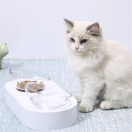 15° Adjustable Cat Bowl with Transparent PC Dish – Single or Double Feeding Bowl for Cats