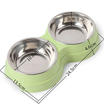 Double Pet Food & Water Bowl – Stainless Steel Feeding Dish for Cats, Puppies & Small Dogs