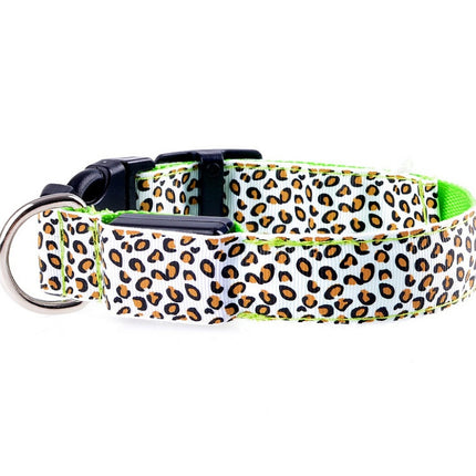 LED Safety Dog Collar – Adjustable Nylon Leopard Print Pet Collar