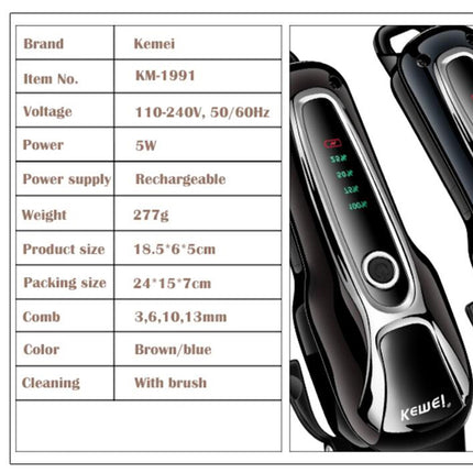Kemei KM-1991 Professional Pet Hair Clipper – Rechargeable Low-Noise Grooming Trimmer for Dogs & Cats