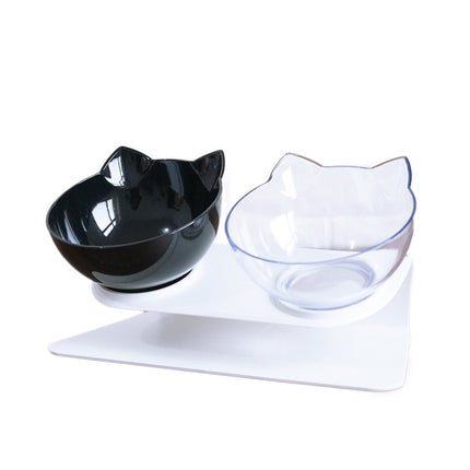 15° Adjustable Cat Bowl with Transparent PC Dish – Single or Double Feeding Bowl for Cats