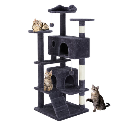 Multi-Functional Cat Treehouse & Climbing Frame with Jingle Ball | Indoor Cat Activity Tower