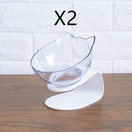 Non-Slip Double Cat Bowl with Raised Stand, 15° Tilted Transparent Cat Head Feeder for Cats & Small Dogs