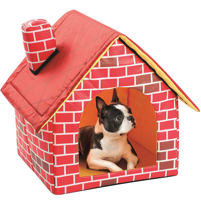 Brick House Style Cat & Dog Indoor Pet Bed with Removable Cushion – Chimney Villa Pet Cabin