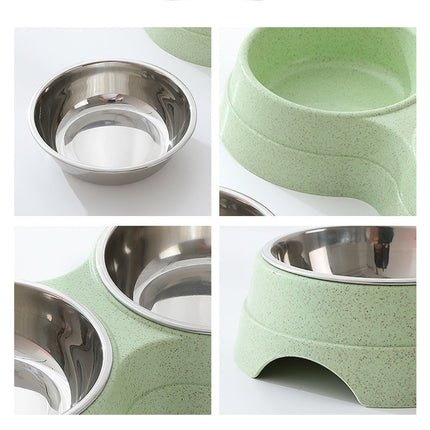 Double Pet Food & Water Bowl – Stainless Steel Feeding Dish for Cats, Puppies & Small Dogs