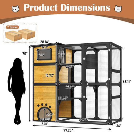 GO Large Outdoor Cat Catio 4-Tier Weatherproof Cat Enclosure with Platforms & Resting Rooms – Brown