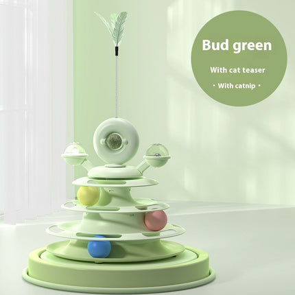 4-Level Cat Toy Tower Turntable Roller Ball Track with Catnip – Interactive Puzzle Training Toy