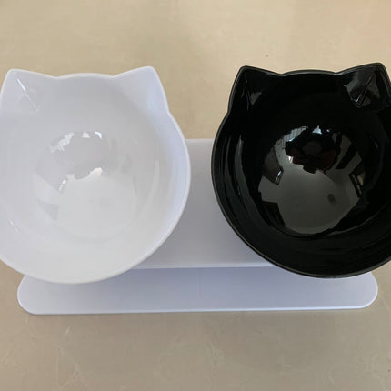 15° Adjustable Cat Bowl with Transparent PC Dish – Single or Double Feeding Bowl for Cats