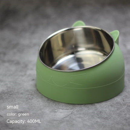 Stainless Steel Cat & Dog Double Bowl with Automatic Water Refill – Oblique Mouth Cervical Protection Pet Feeding Basin