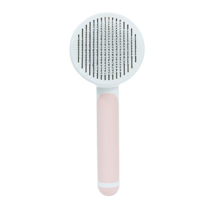 Self-Cleaning Round Handle Pet Grooming Comb with Stainless Steel Needles for Cats & Dogs