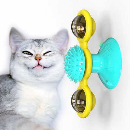 Cat Rotating Windmill Interactive Toy with Suction Base, Catnip & Teeth Grinding Balls