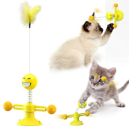 Cat Rotating Windmill Interactive Toy with Suction Base, Catnip & Teeth Grinding Balls