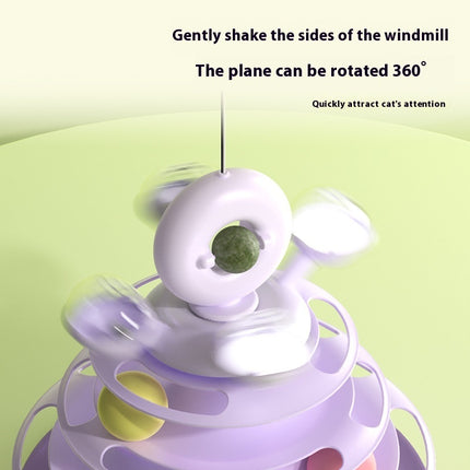 4-Level Cat Toy Tower Turntable Roller Ball Track with Catnip – Interactive Puzzle Training Toy