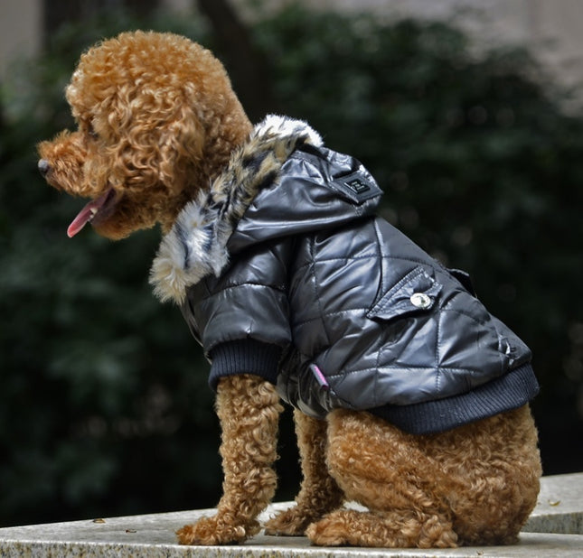 Cross-Border Pet Clothes Dog Coat with Fur Collar | Autumn Winter Warm Pet Dog Clothing