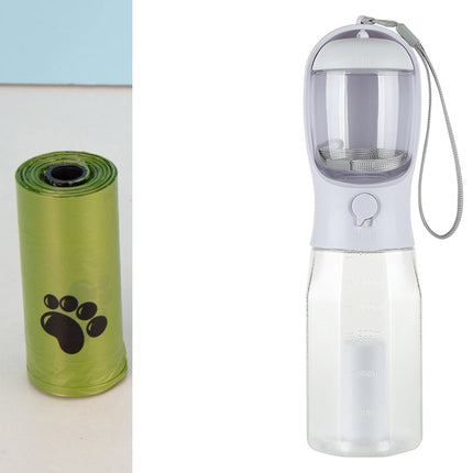 Portable 3-in-1 Dog & Cat Water Bottle with Food Feeder and Poop Bag Dispenser – Leak-Proof Pet Travel Cup