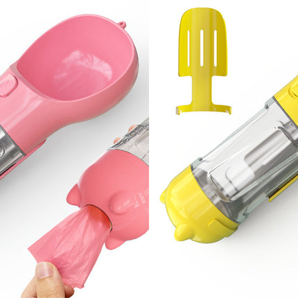 3-in-1 Portable Dog Water Bottle Feeder with Food Box & Garbage Bag for Outdoor Travel