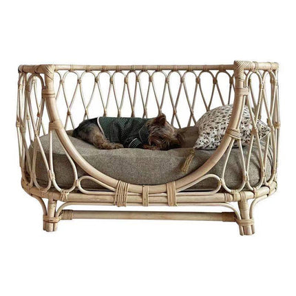 Handmade Rattan Woven Pet Bed Sofa for Dogs – Natural Rattan Pet Nest with Cushion