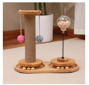 Interactive Cat Treat Dispenser Spring Toy Wooden Base Slow Feeder Catnip Training Toy