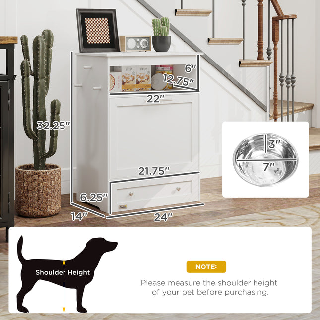 PawHut Pet Feeder Station Storage Cabinet with Raised Stainless Steel Bowls & Hidden Food Storage