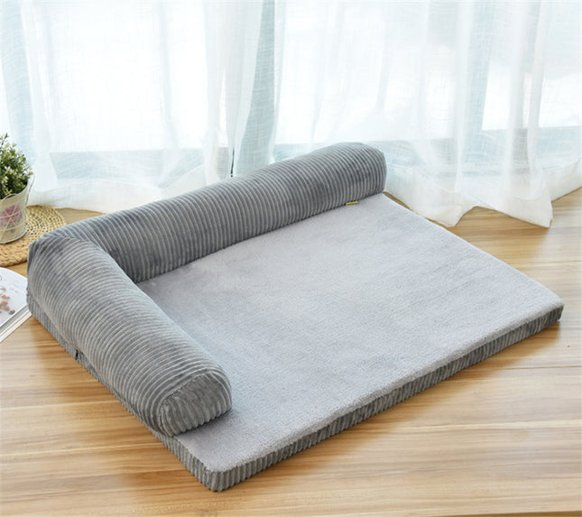 Corduroy Pet Dog Bed – High-Density Sponge Sofa, Non-Slip Soft Couch for Small to Large Dogs