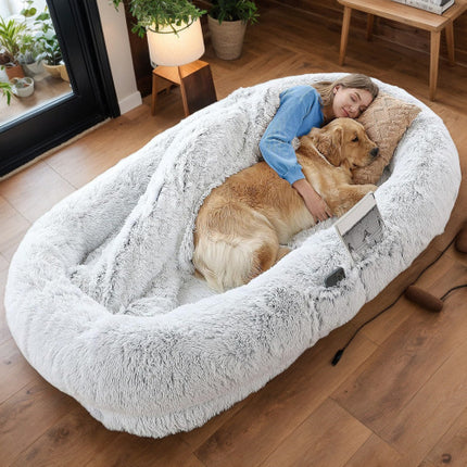 Human Dog Bed – Washable Faux Fur Orthopedic Dog Bed for People & Pets (71"x45"x14", Grey)