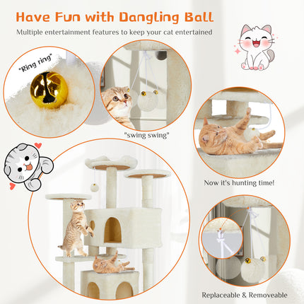 Multi-Functional Cat Treehouse & Climbing Frame with Jingle Ball | Indoor Cat Activity Tower