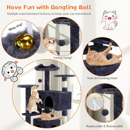 Multi-Functional Cat Treehouse & Climbing Frame with Jingle Ball | Indoor Cat Activity Tower