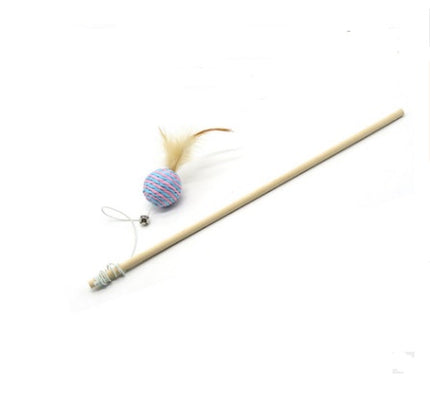 Handmade Wooden Cat Stick Toy Set | Mouse, Feather, Sisal Ball & Interactive Cat Toys