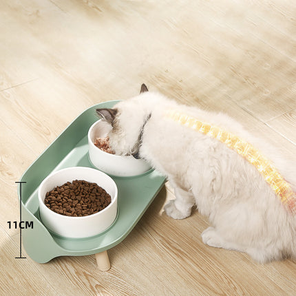 Tilted Double Pet Bowl with Raised Stand – Cervical Protection Cat & Dog Food and Water Feeder