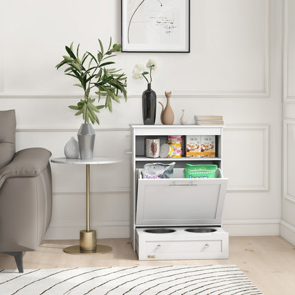 PawHut Pet Feeder Station Storage Cabinet with Raised Stainless Steel Bowls & Hidden Food Storage